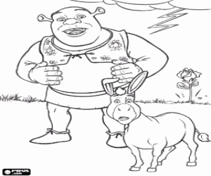 Colorear Shrek y Burro sorprendidos por el fuerte ruido de un rayo