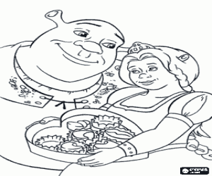 Colorear Shrek y Fiona, una pareja de ogros enamorados 