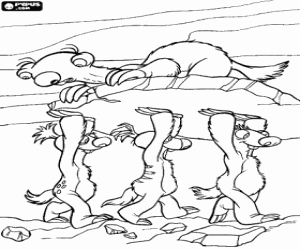 Colorear Sid, el perezoso, transportado por sus amigos sobre una piedra