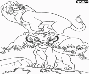 Colorear Simba con su padre Mufasa, el Rey Le�n
