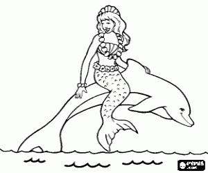 Colorear Sirena cabalgando sobre un delf�n en pleno salto