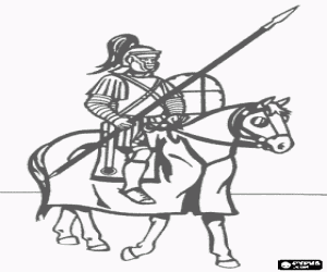 Colorear Soldado romano a caballo con lanza y escudo