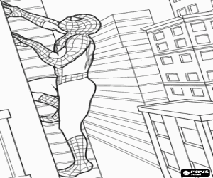 Colorear Spiderman escalando un edificio con su superpoder de adherirse a casi todas las superf�cies