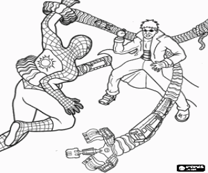 Colorear Spiderman luchando contra el villano Doctor Octopus o Doctor Pulpo, uno de sus mayores enemigos