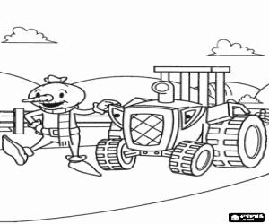 Colorear Spud, el espantap�jaros, paseando por el campo con Travis, el tractor