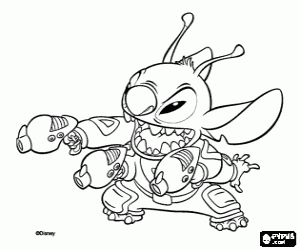 Colorear Stitch, el extraterrestre se defiende con todas sus armas
