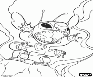 Colorear Stitch, el peque�o alien�gena azul, demostrando su incre�ble fuerza