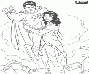 Colorear Superman sobrevolando la ciudad junto con Lois Lane, su compa�era reportera y su verdadero y gran amor