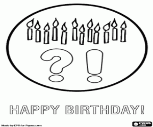 Colorear Tarjeta de Cumplea�os con velas encendidas y los signos de interrogaci�n y exclamaci�n 