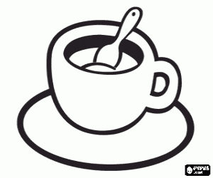 Colorear Taza de caf� con leche con platito y cucharita