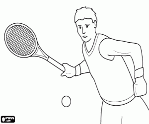 Colorear Tenista o jugador de tenis realizando el movimiento del golpe de derecha o drive en un partido de tenis