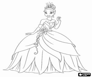 Colorear Tiana, una preciosa muchacha con un hermoso vestido