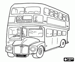 Colorear T�pico autobus urbano de dos pisos, Londres, Inglaterra