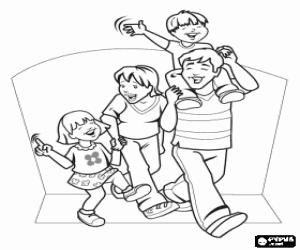 Colorear Toda la fam�lia de paseo para celebrar el d�a del Padre