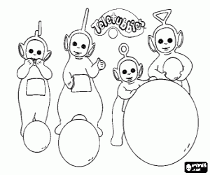 Colorear Todos los Teletubbies jugando con unas bolas 
