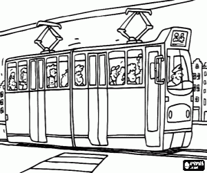Colorear Tranv�a con pasajeros y conductor