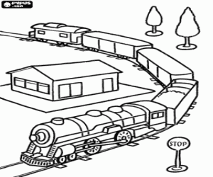 Colorear Tren de carga o de mercancias llegando a la estaci�n