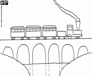 Colorear Tren de vapor pasando por encima de un puente