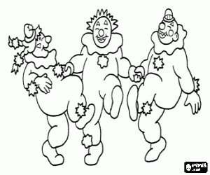 Colorear Tres payasos saltando y bailando