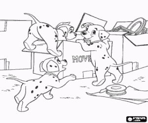 Colorear Tres perritos d�lmatas haciendo travesuras