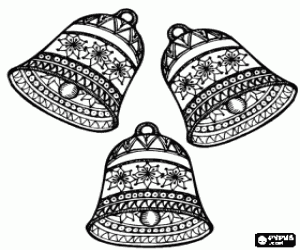 Colorear Tres preciosas campanas decoradas con motivos navide�os