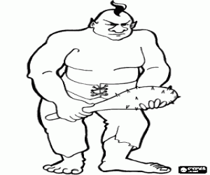 Colorear Troll gigante armado con un garrote con p�as