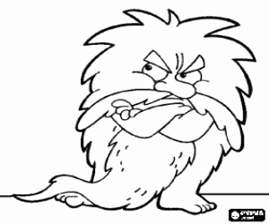 Colorear Troll peludo con una larga barba muy enfadado 