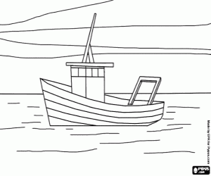 Colorear Un barco de pesca navegando en el mar en calma