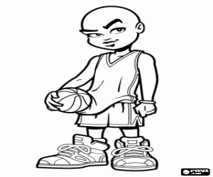 Colorear Un jugador de baloncesto con el bal�n en la mano