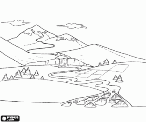 Colorear Un rio desde su nacimiento en la cumbre de una monta�a hasta su desembocadura en un delta