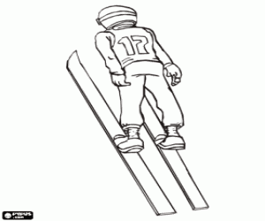 Colorear Un saltador de esqu� en pleno vuelo tras descender por la rampa y de saltar al vacio