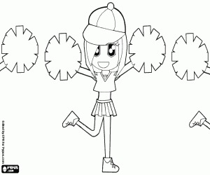 Colorear Una cheerleader o animadora con los pompones durante el espect�culo