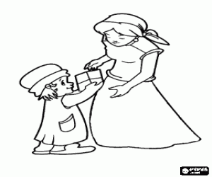 Colorear Una ni�a da el regalo a su madre