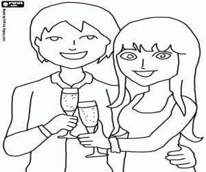 Colorear Una pareja brindando con cava o champ�n a medianoche