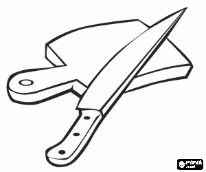 Colorear Utensilios de cocina -  Cuchillo y madera de cortar