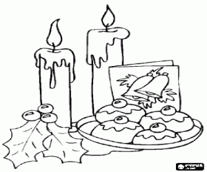 Colorear Velas de Navidad encendidas junto con otros adornos navide�os