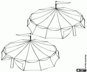 Colorear Vista del exterior de las carpas de un circo preparado para la funci�n o espect�culo