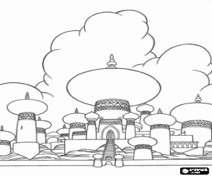 Colorear Vista del palacio del Sult�n y de su hija la princesa Jasmine