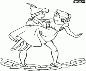 Colorear Wendy en brazos de Peter Pan