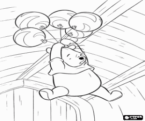 Colorear Winnie The Pooh colgado de unos globos en la fiesta de cumplea�os