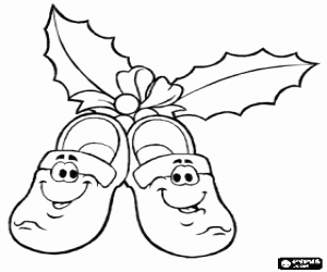 Colorear Zapatillas de Navidad con caras sonrientes