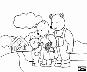Colorear La familia de los tres osos regresa a casa despues de su paseo por el bosque