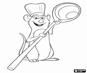 Rémy, la rata cocinera que aspira a ser chef con una cuchara de cocina para colorear