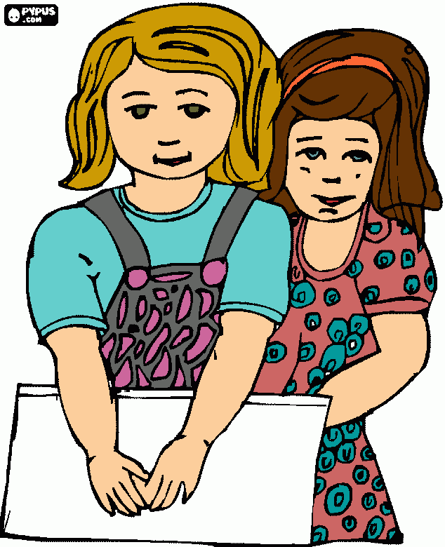 2 niñas juntas para colorear