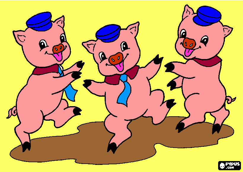 3 CERDITOS FELICES para colorear