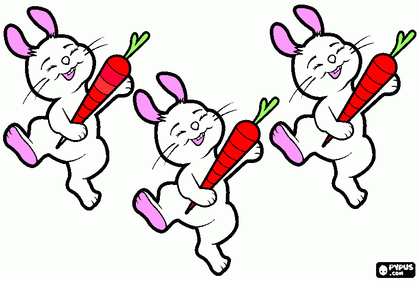3 conejitos cantando para colorear