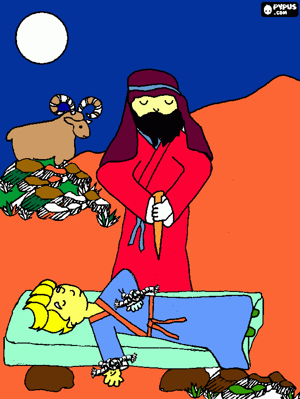 Abraham en el sacrificio de su hijo Isaac. para colorear