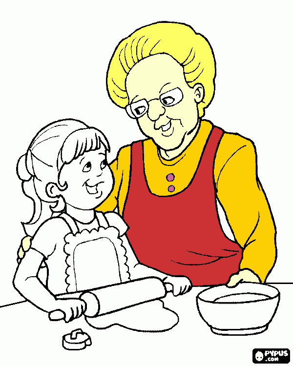 abuelita cocinando para colorear