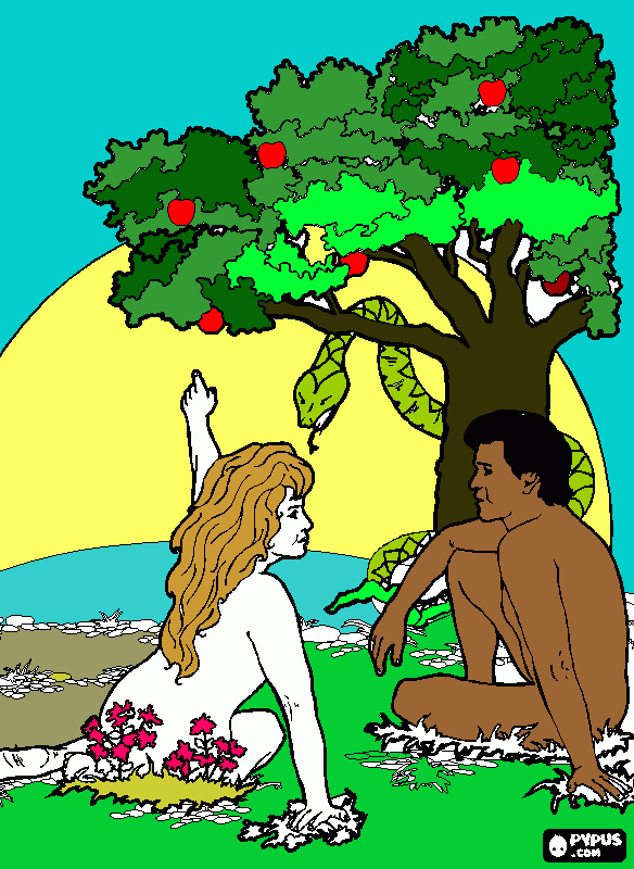 adan y eva en el paraiso para colorear