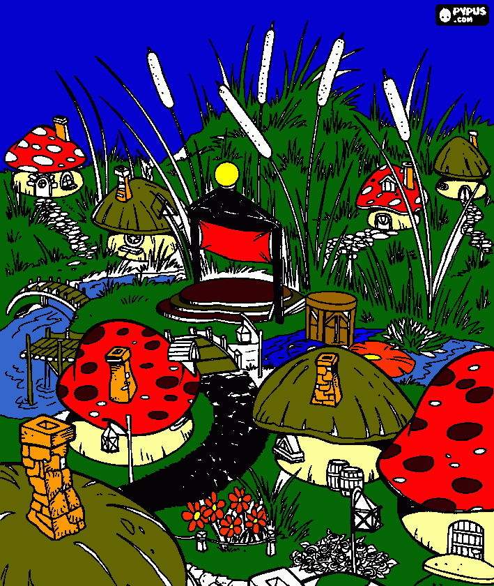 aldea pitufa para colorear
